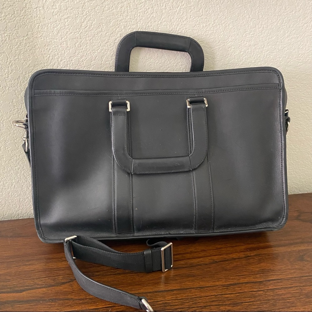 Vintage Coach Black Glove Tanned Leather Crossbody Briefcase Laptop Bag *FLAW